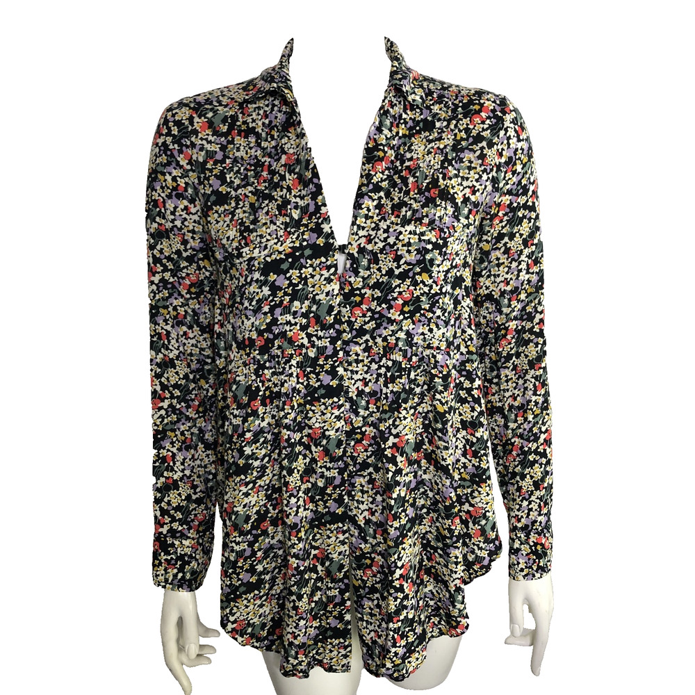 Anthropologie MAEVE Matilda Small Button down Black Floral Pleated Front